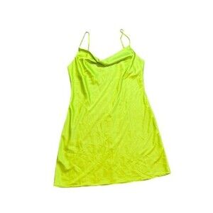 Sans Souci Neon Green Dress Cowl - Slouch Loose Neck Size Large - Slip - Fancy